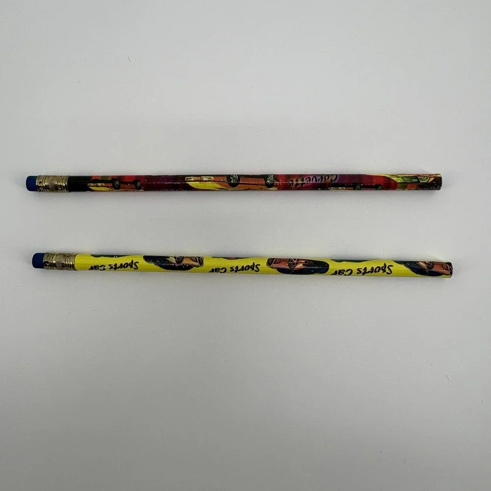 Lot Of 2 Vintage Made In USA Car Pencils Unsharpened Corvette And Sports‎ Car